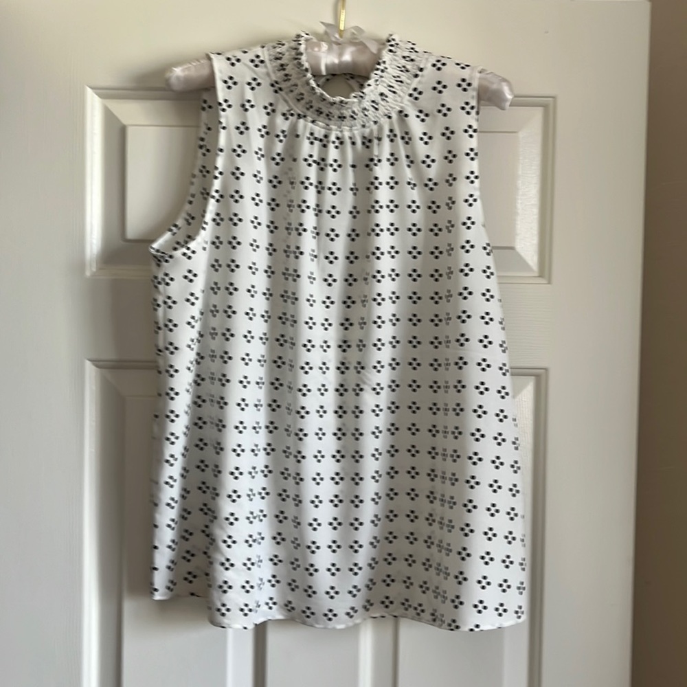 Anne Taylor Factory sleeveless, high neck ruffle top. Black & White. Size M